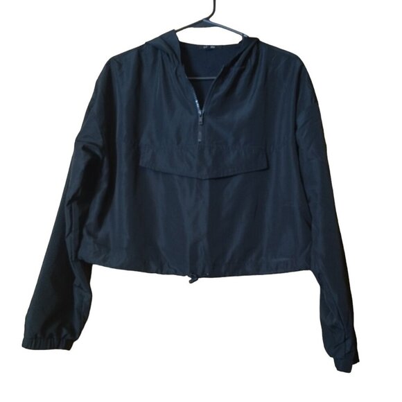 Labijou Women's Small Black 1/2 Zip Pullover Hooded Cropped Lightweight Jacket - Picture 1 of 4